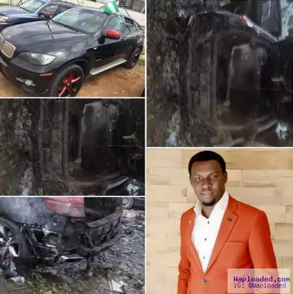 How a 1-hour Delay Saved Abuja Man from Death in Crash Which Burnt His N13m Car (Photos)